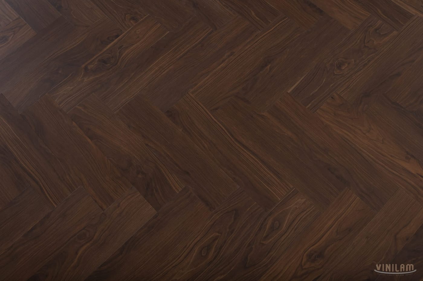 VINILAM PARQUET HERRINGBONE — темний декор Американський Горіх, укладання ялинкою